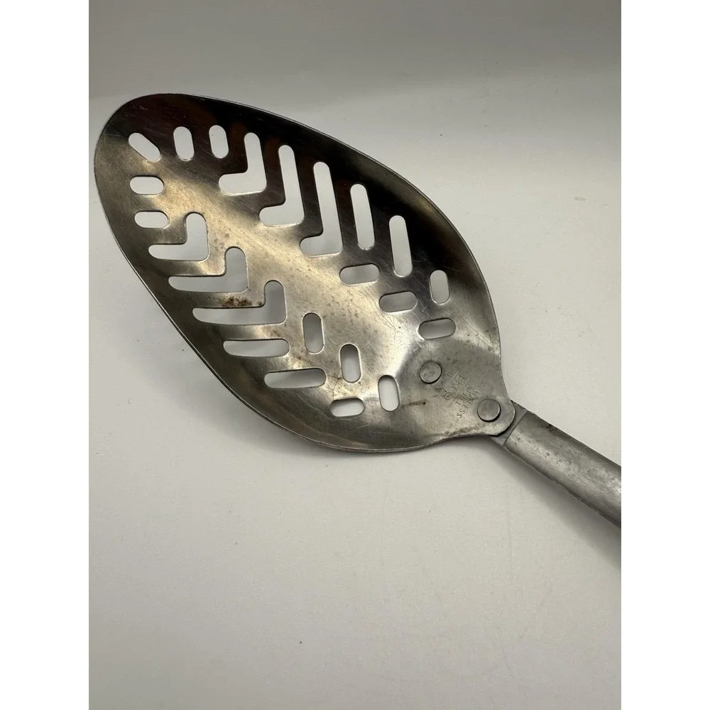 Vintage Ekco Slotted Spoon Brown Handle Made‎ in USA Kitchen Cooking Utensil